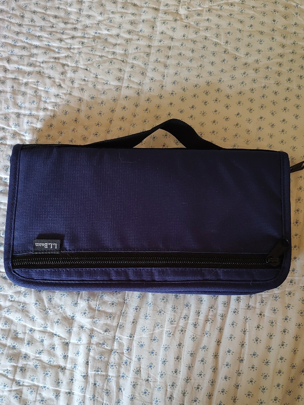 L.L. Bean Navy Blue Nylon Zip Travel Wallet.